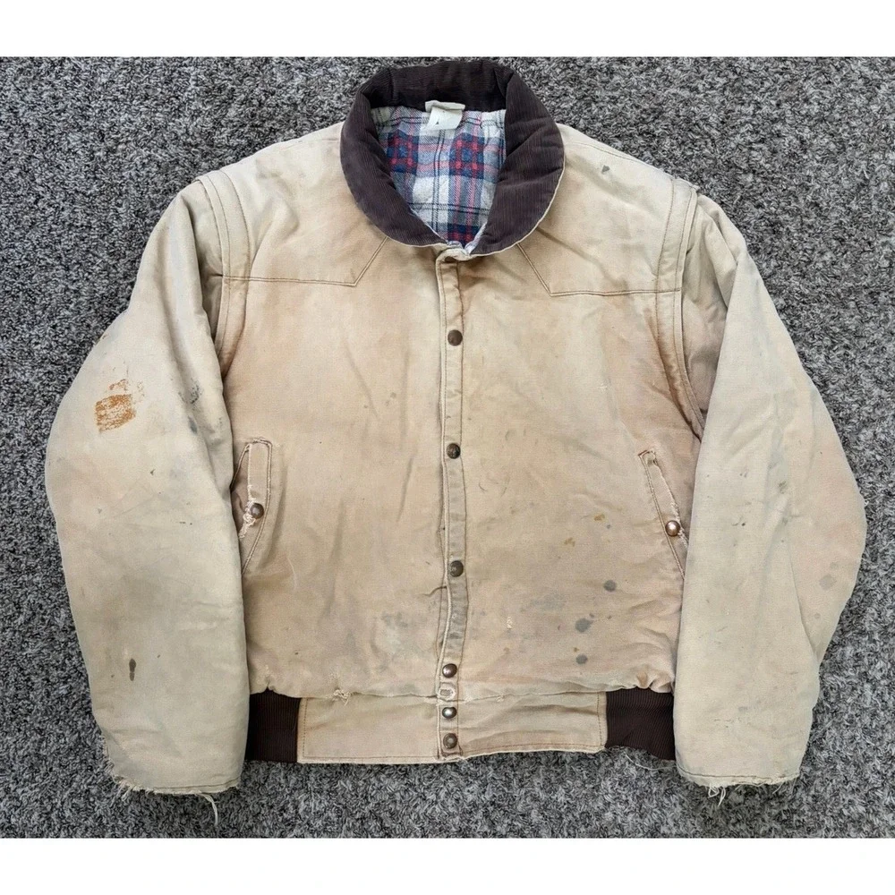 Pella Big Dutch Canvas Work Coat Distressed Flannel Lined Convertible Large USA